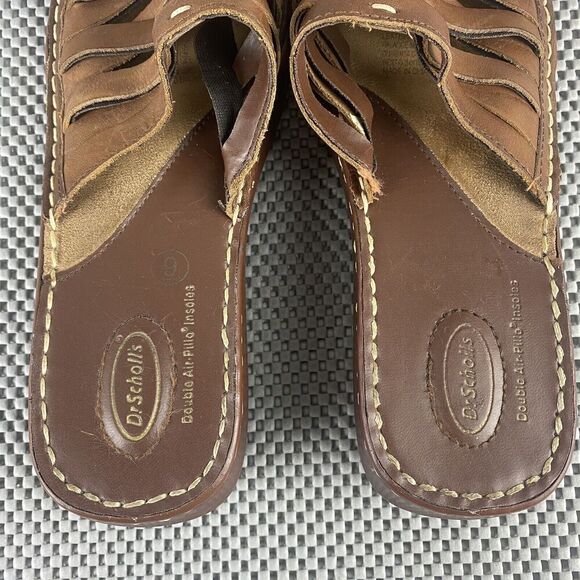 Dr Scholls Wedge Sandals Women shoes 9 Brown Leather Open Toe Comfort Shoes - Picture 7 of 11